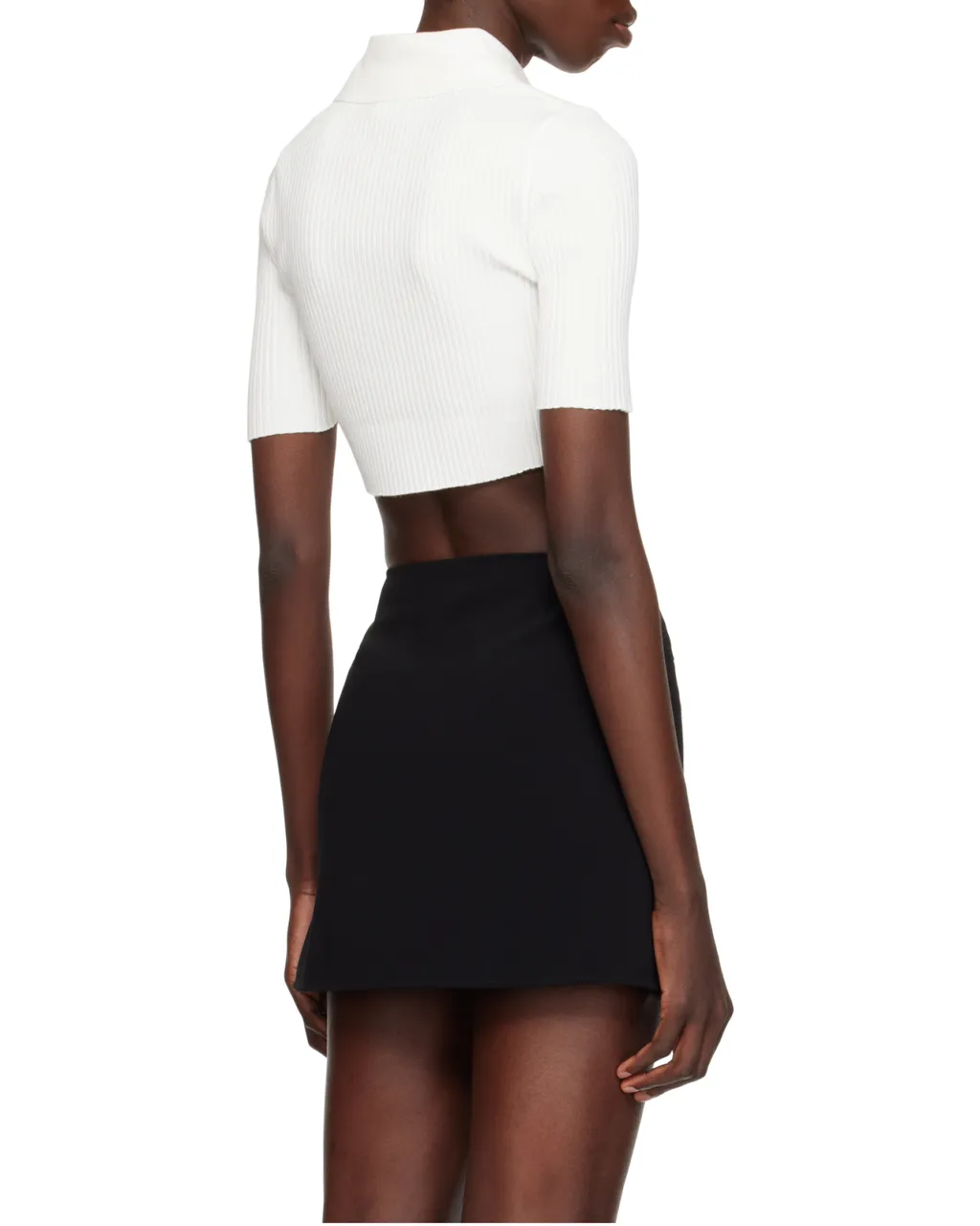 Half-Button Knitted Cropped Polo Top