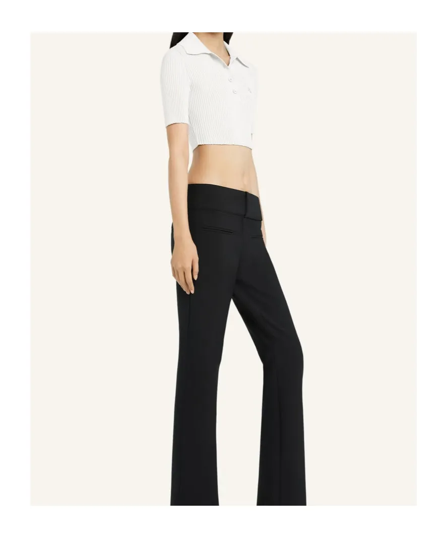 Half-Button Knitted Cropped Polo Top