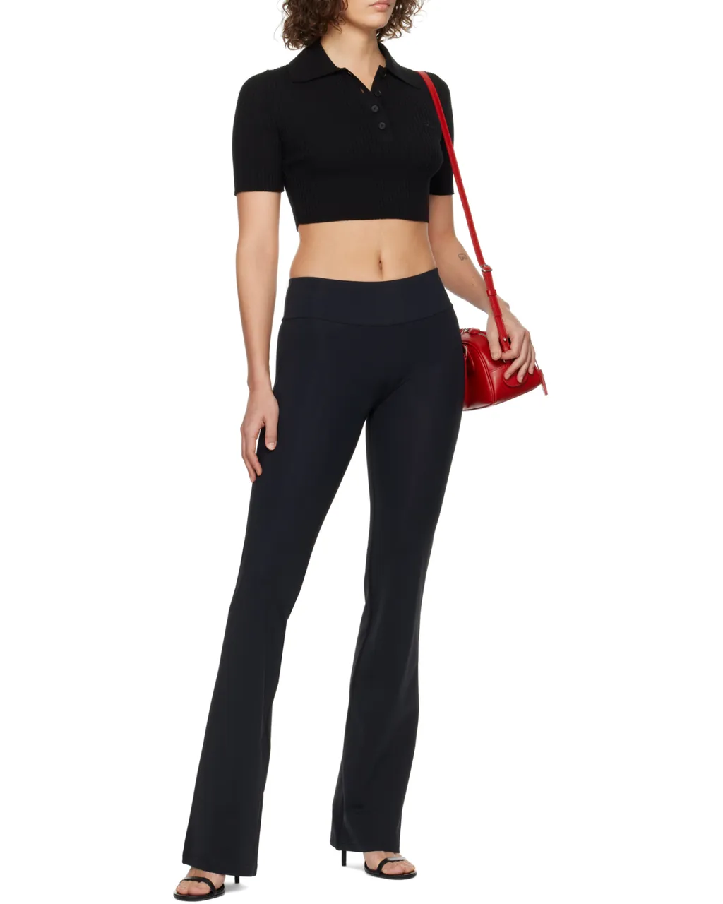 Half-Button Knitted Cropped Polo Top