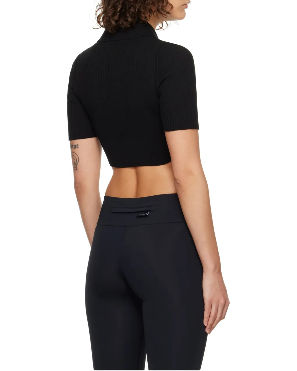 Half-Button Knitted Cropped Polo Top