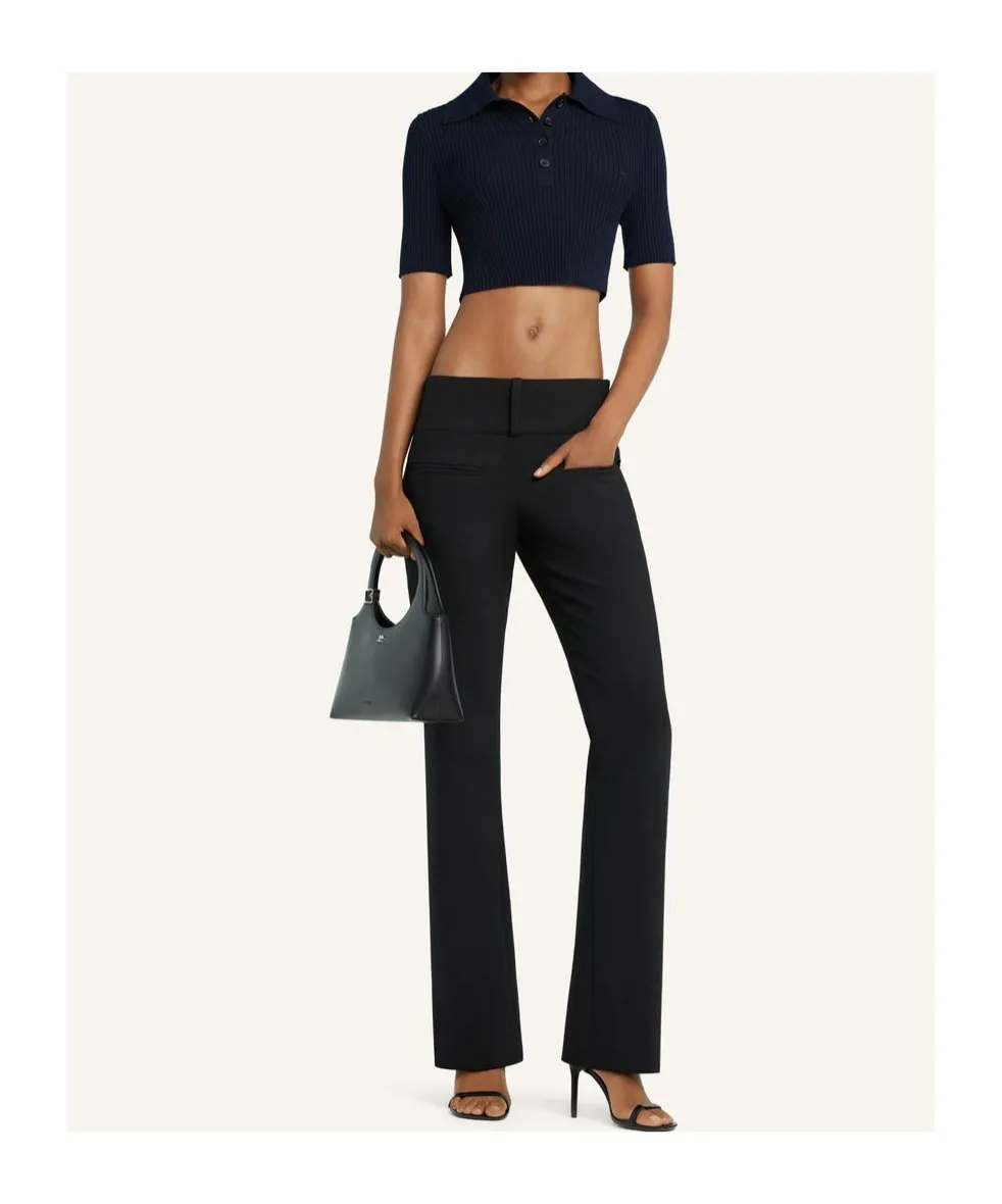 Half-Button Knitted Cropped Polo Top