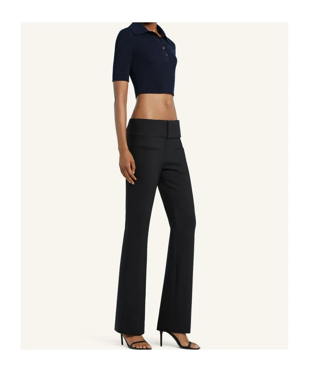 Half-Button Knitted Cropped Polo Top