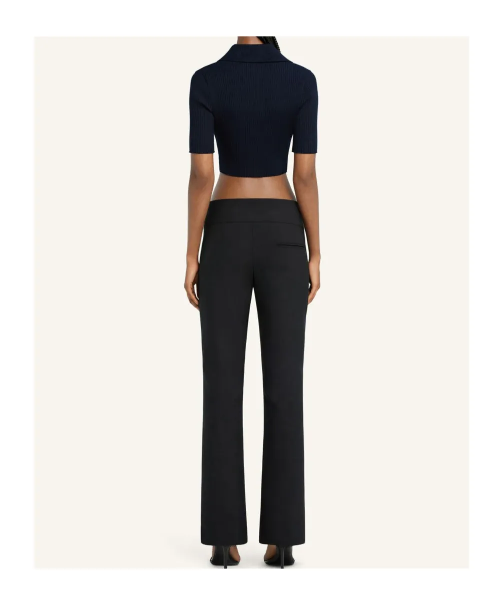 Half-Button Knitted Cropped Polo Top