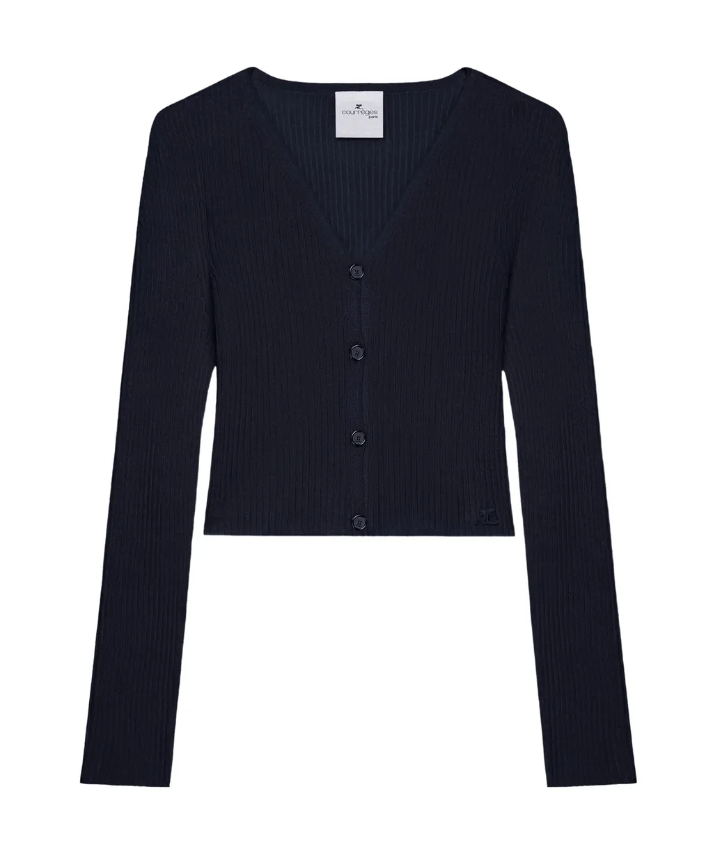 Cropped Fine-Ribbed Cardigan