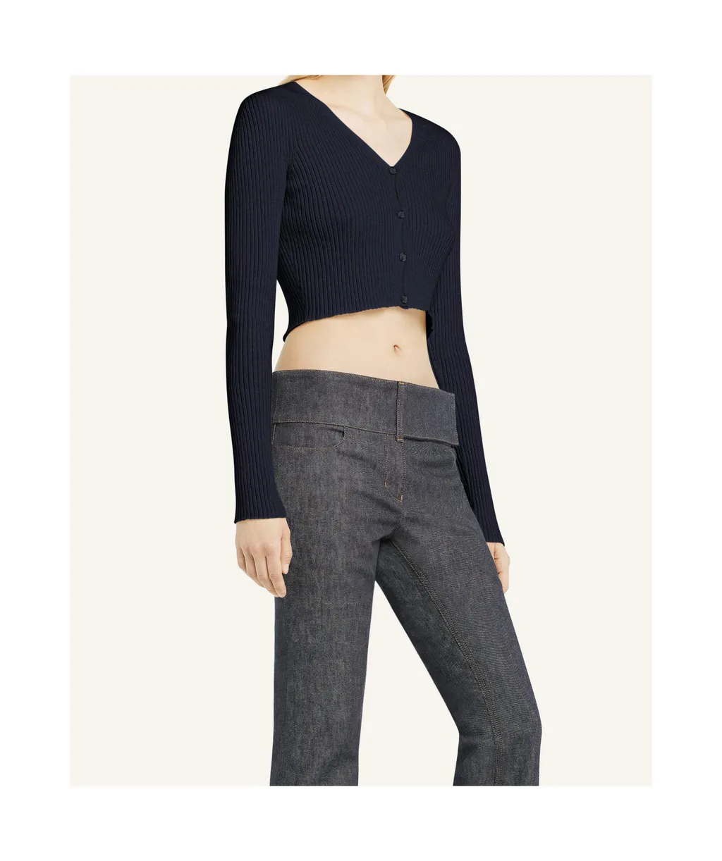 Cropped Fine-Ribbed Cardigan