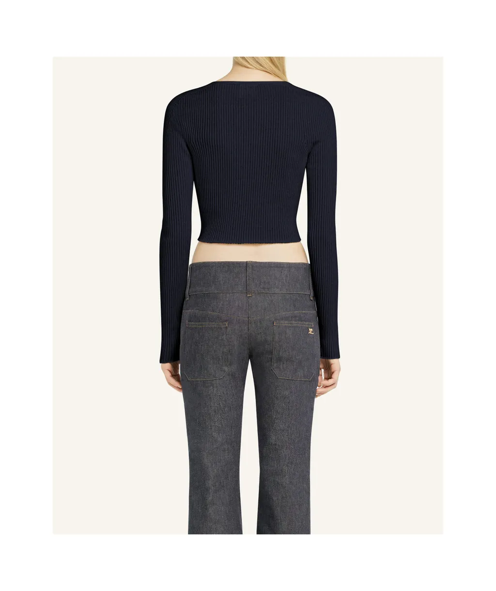 Cropped Fine-Ribbed Cardigan