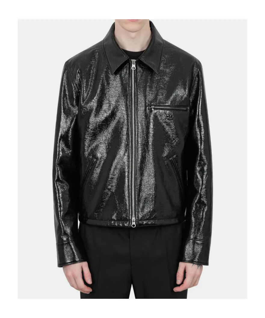 Logo Embossed Zip-Up Vinyl Jacket