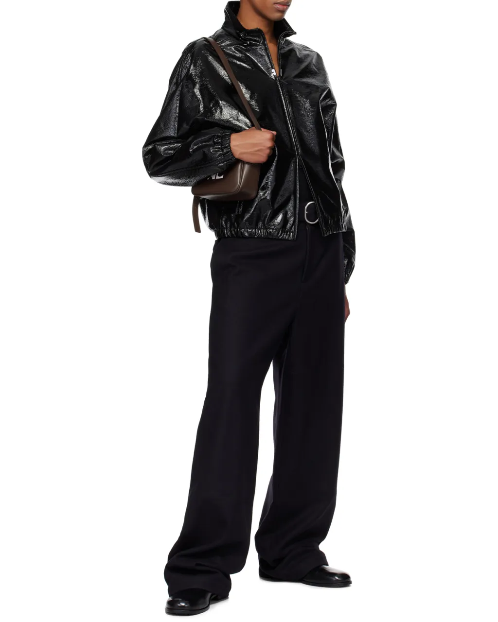 High-Neck Zip-Up Vinyl Jacket