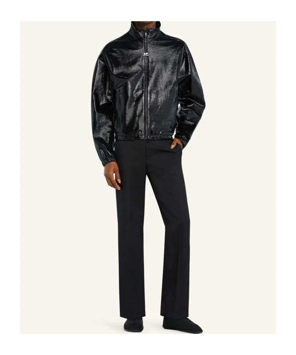 High-Neck Zip-Up Vinyl Jacket