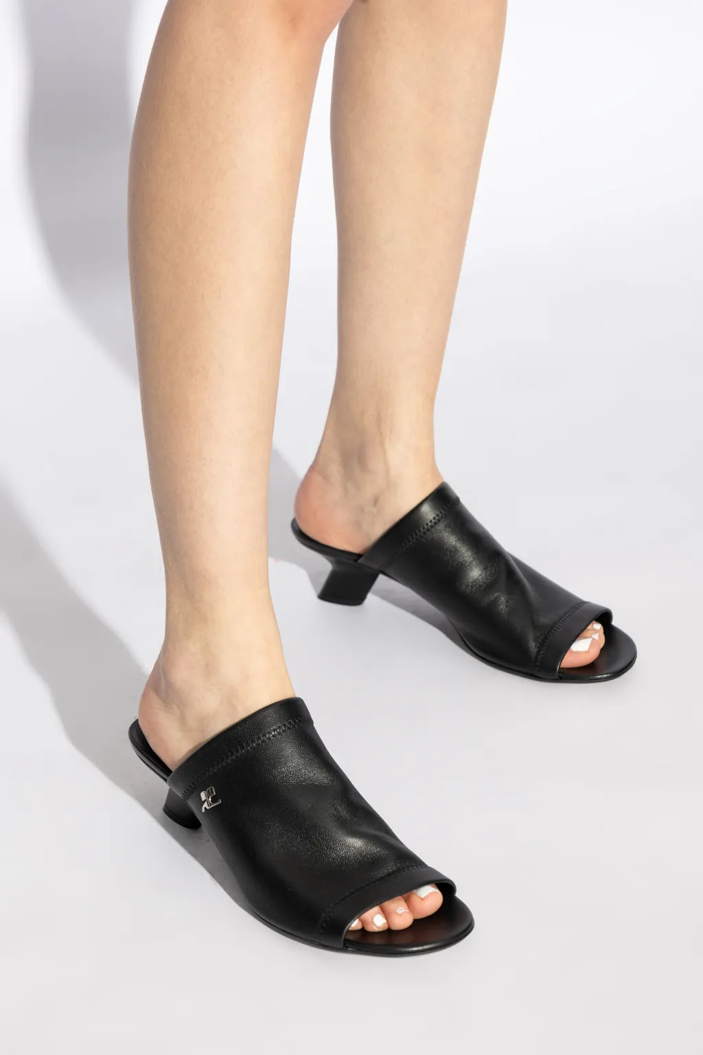 Logo Plaque Open-Toe Mules