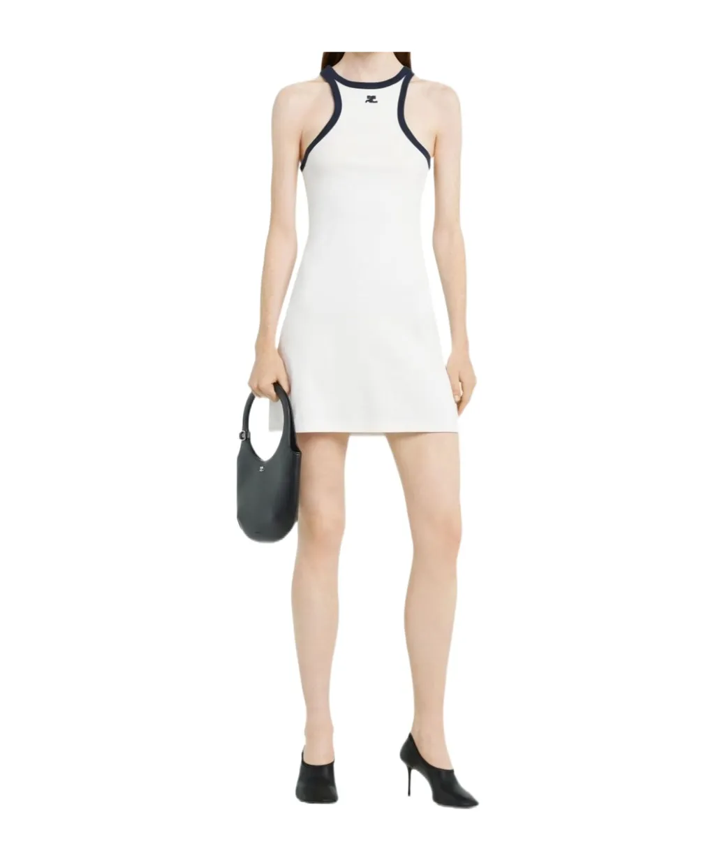 Contrasted-Trim Sleeveless Mini Dress