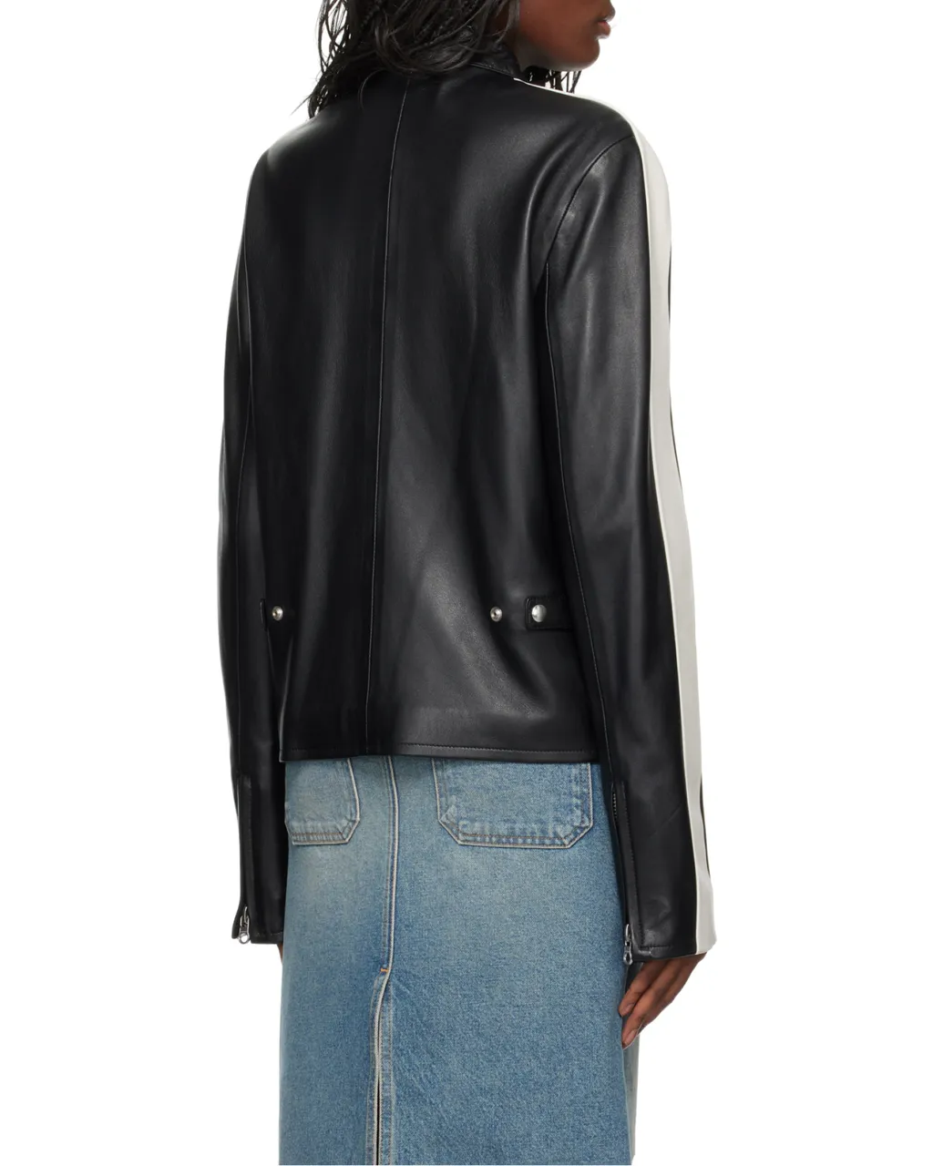 Contrast Stripe-Detail Leather Jacket