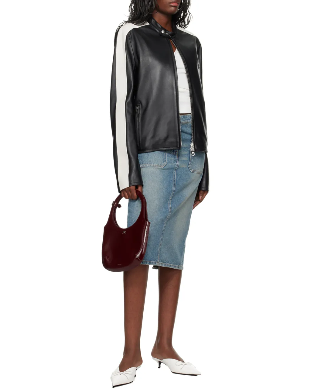 Contrast Stripe-Detail Leather Jacket