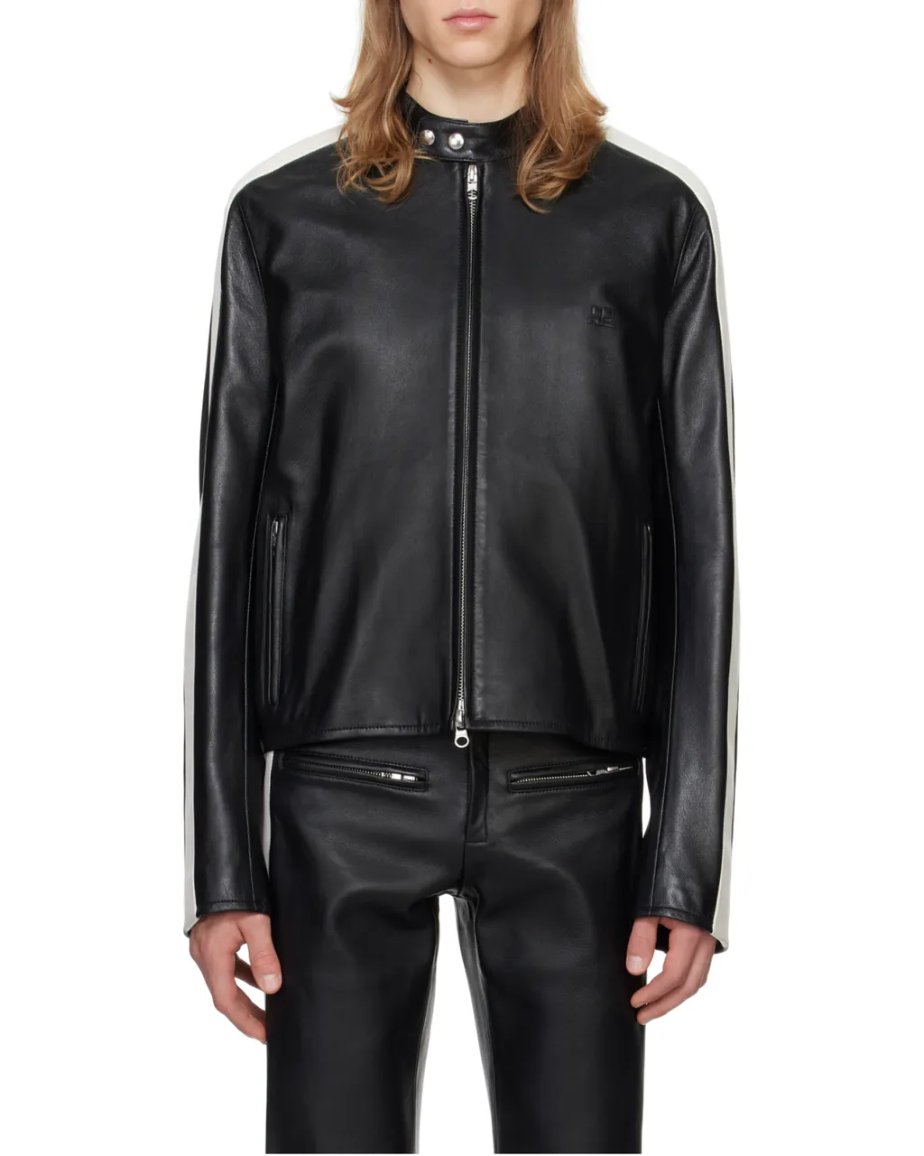 Contrast Stripe-Detail Leather Jacket