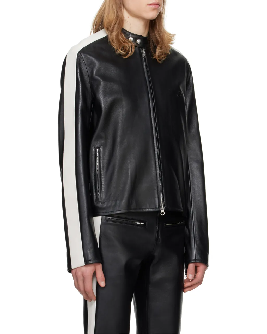 Contrast Stripe-Detail Leather Jacket