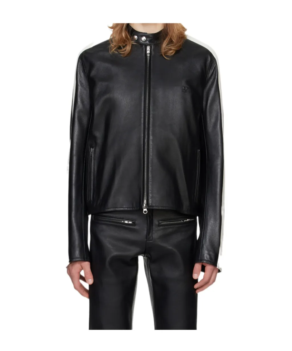 Contrast Stripe-Detail Leather Jacket