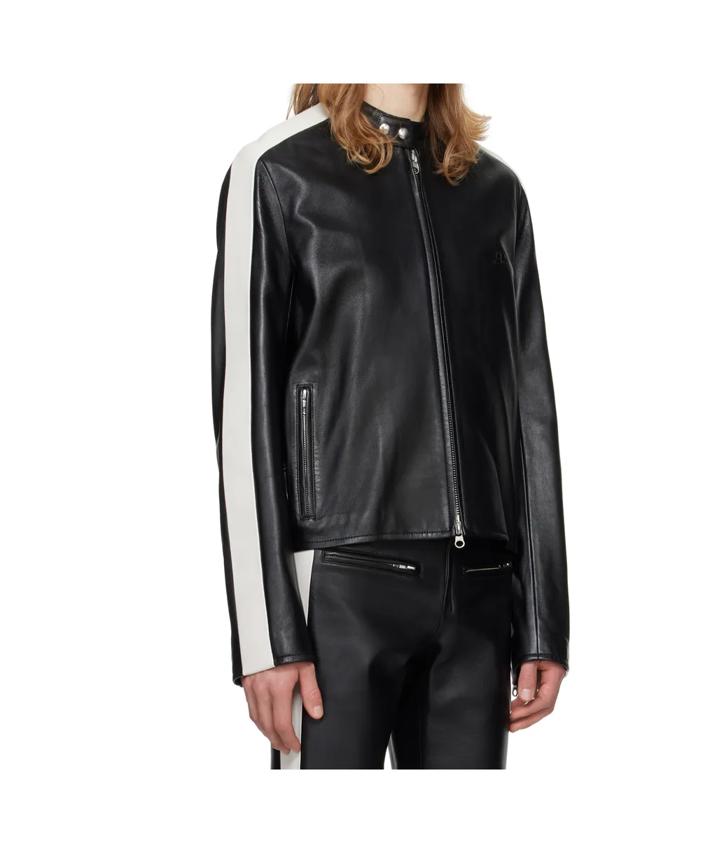 Contrast Stripe-Detail Leather Jacket