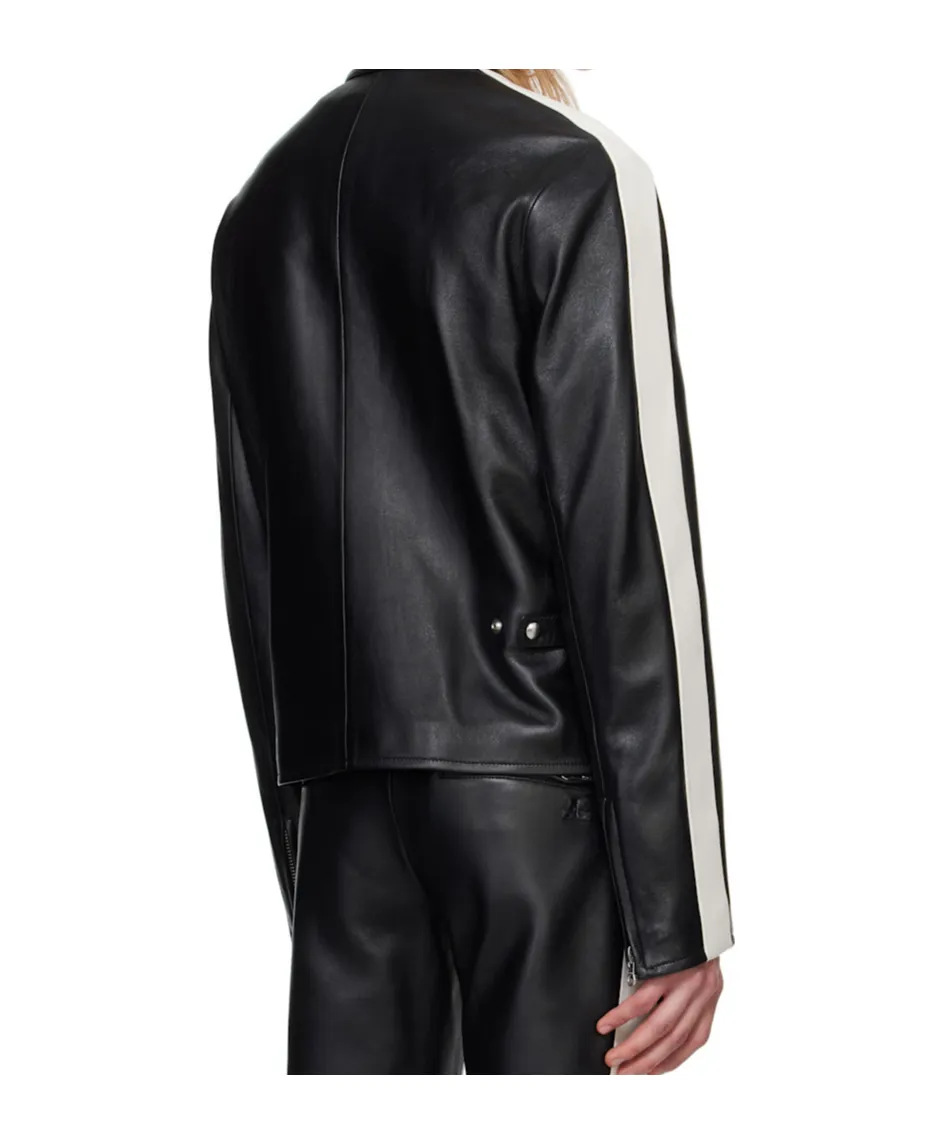 Contrast Stripe-Detail Leather Jacket
