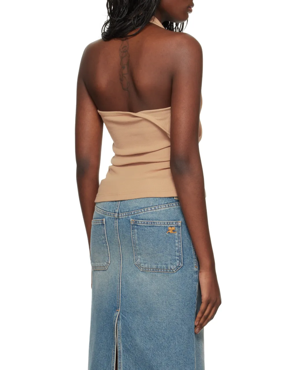 90's Logo Embroidered Asymmetric Ribbed Tank Top