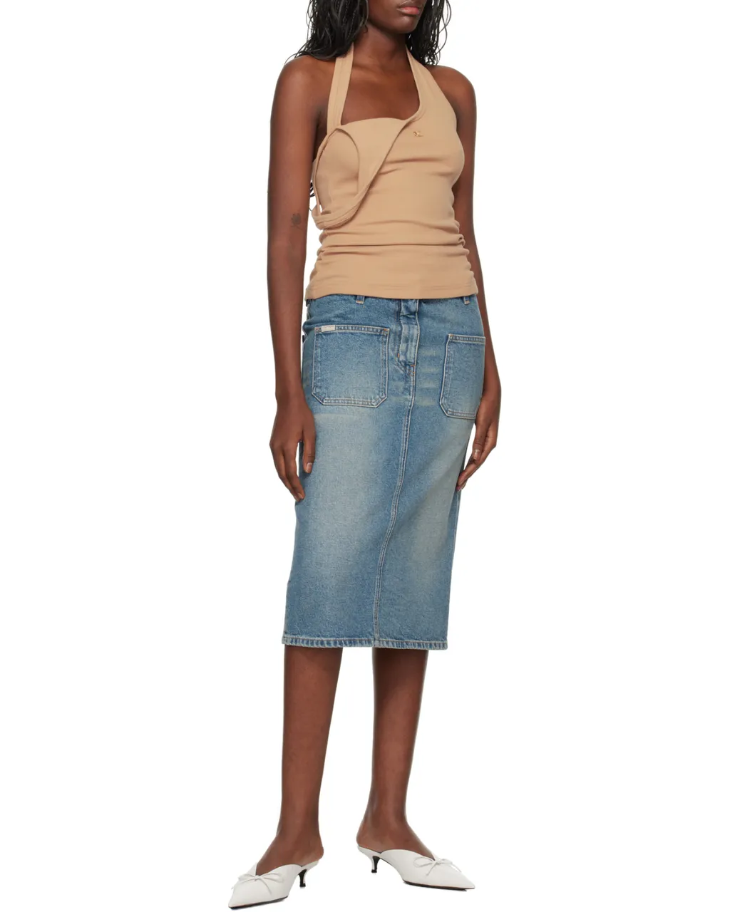 90's Logo Embroidered Asymmetric Ribbed Tank Top