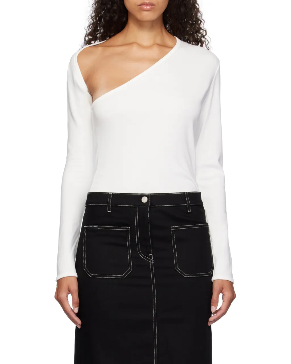 Slash Logo-Embroidered Asymmetric Neck T-Shirt