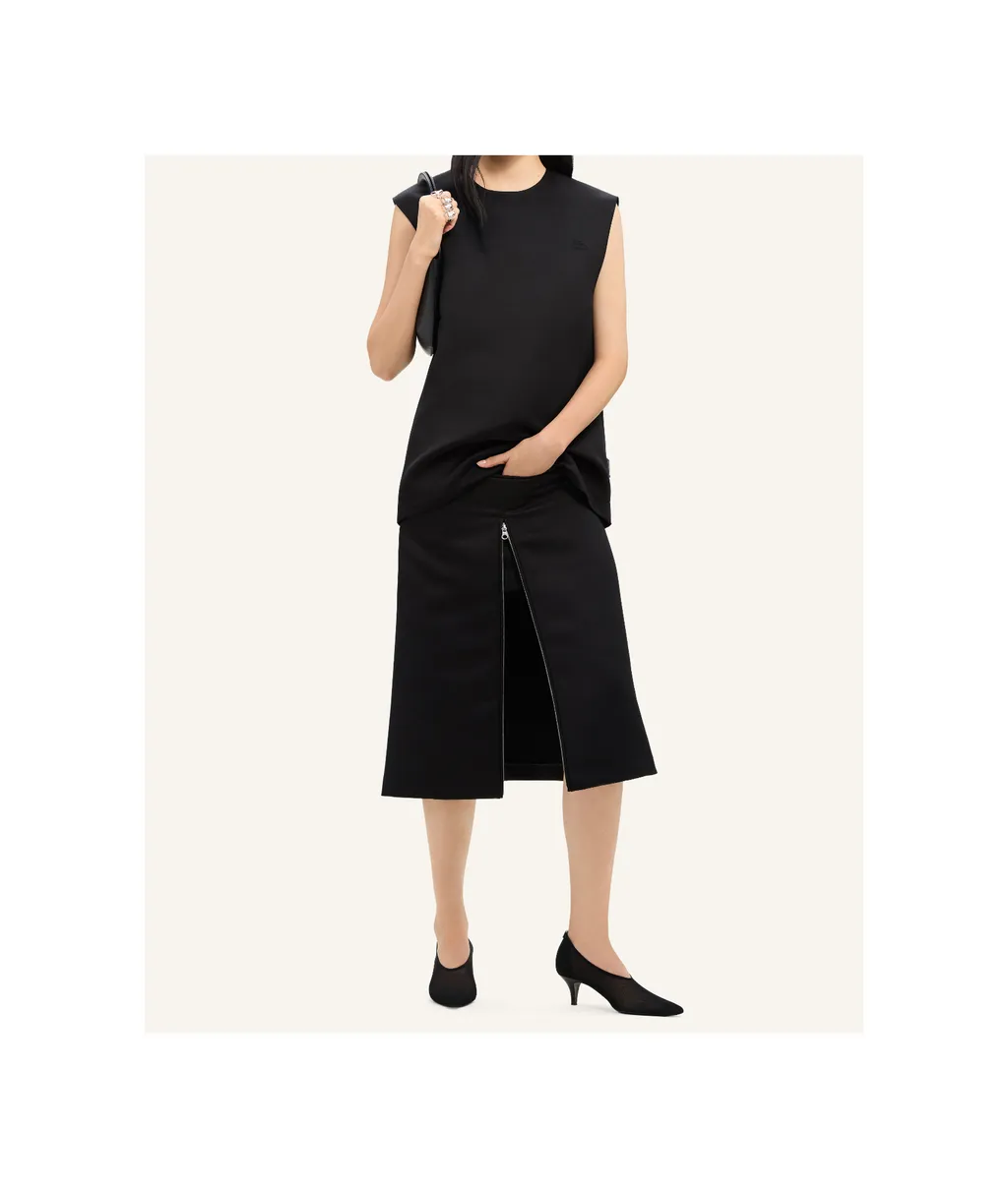 Zip-Detail Satin Midi Skirt