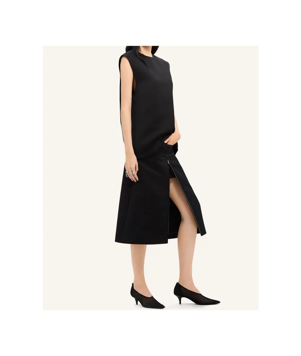 Zip-Detail Satin Midi Skirt
