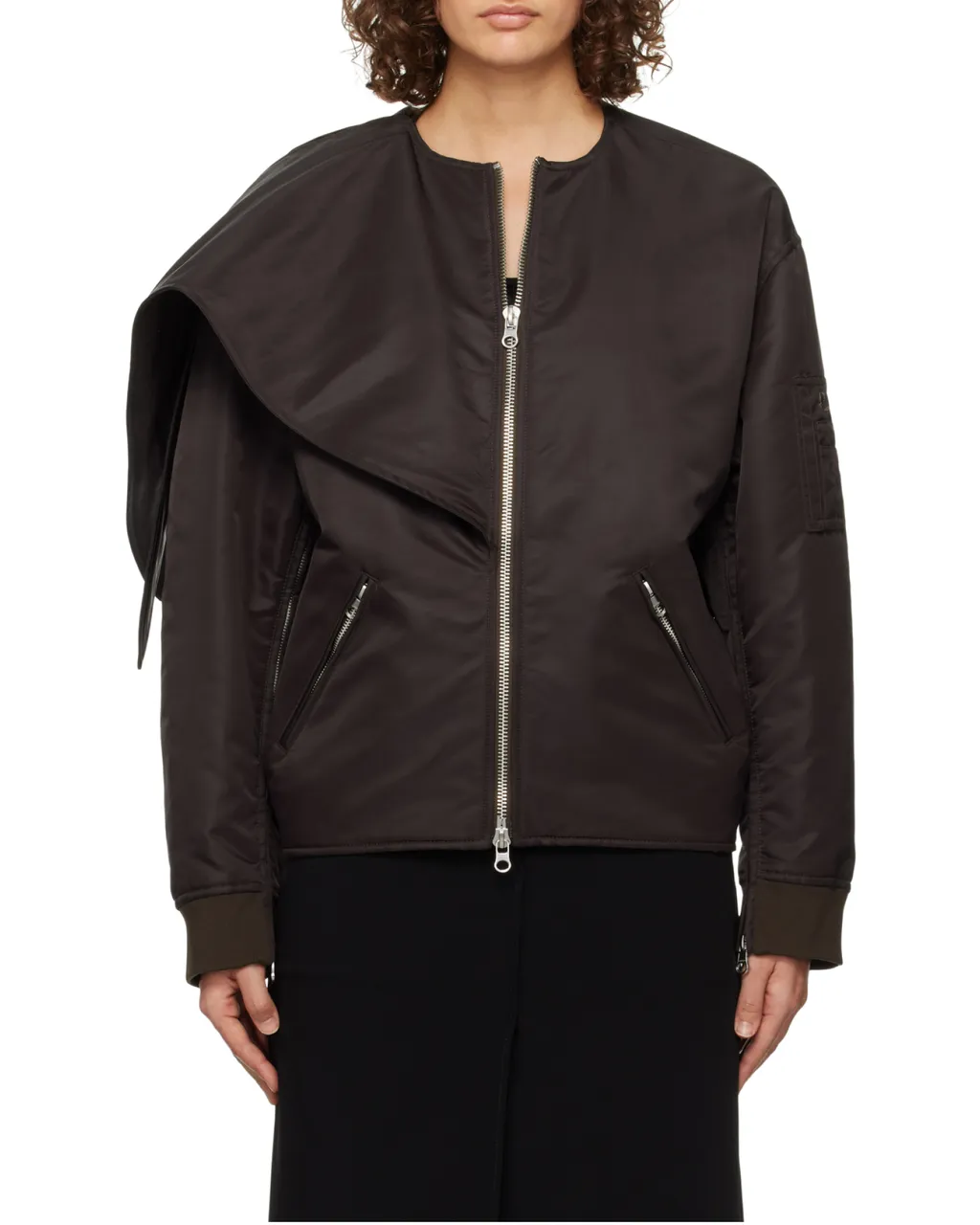 Bow Collar Oversized Bomber Jacket