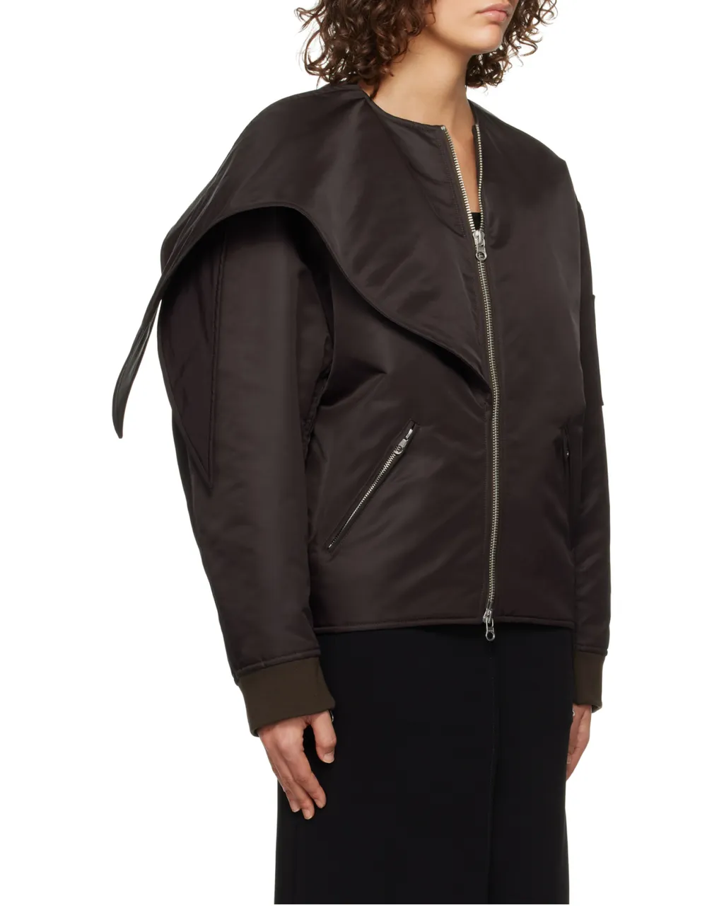 Bow Collar Oversized Bomber Jacket