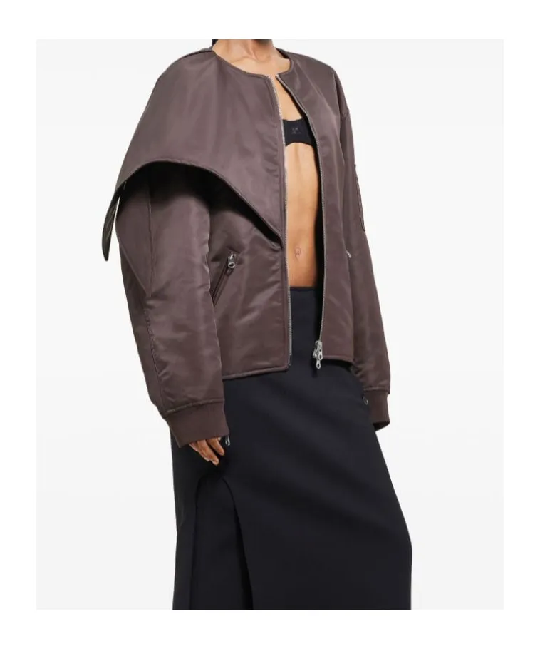Bow Collar Oversized Bomber Jacket