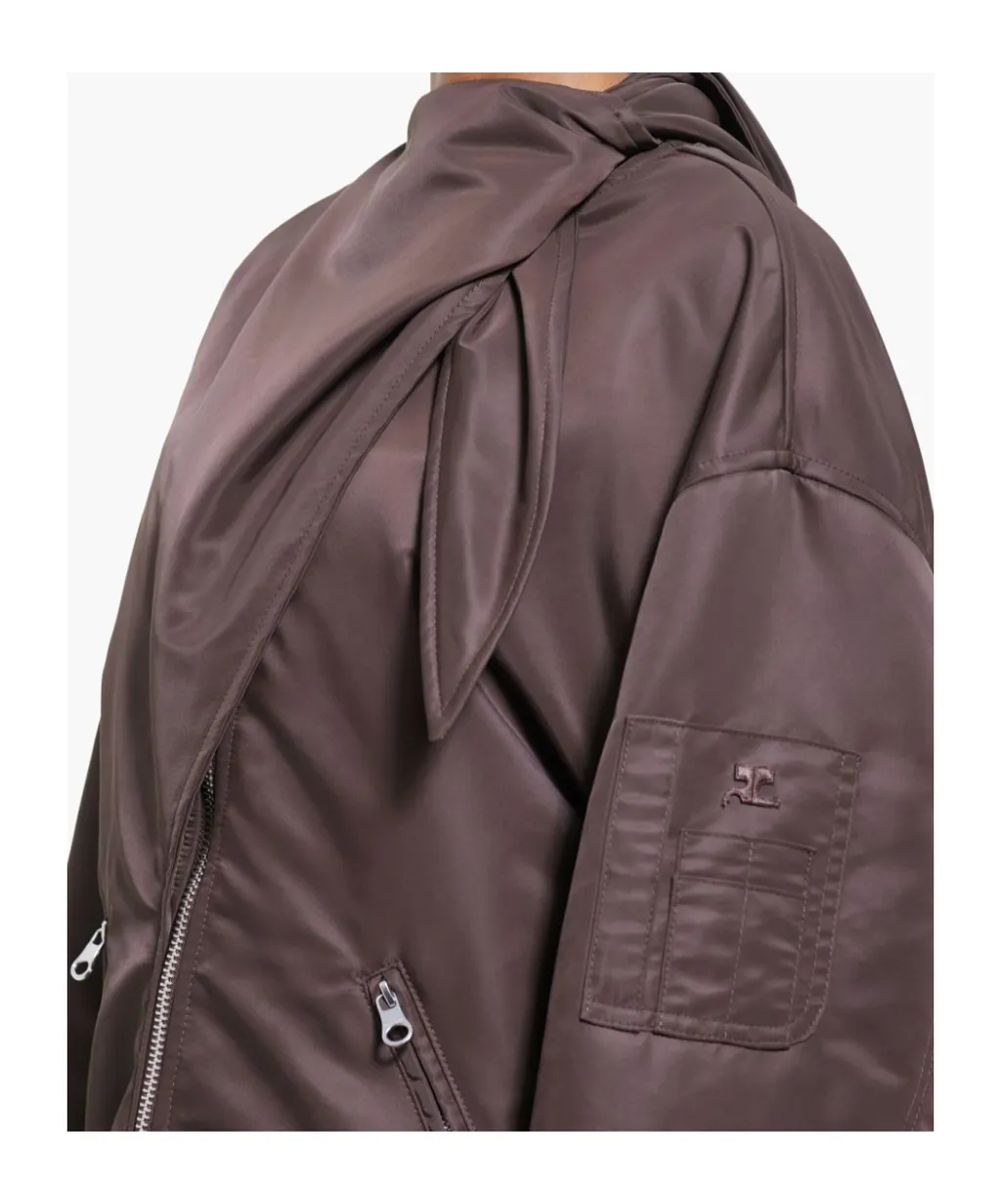 Bow Collar Oversized Bomber Jacket