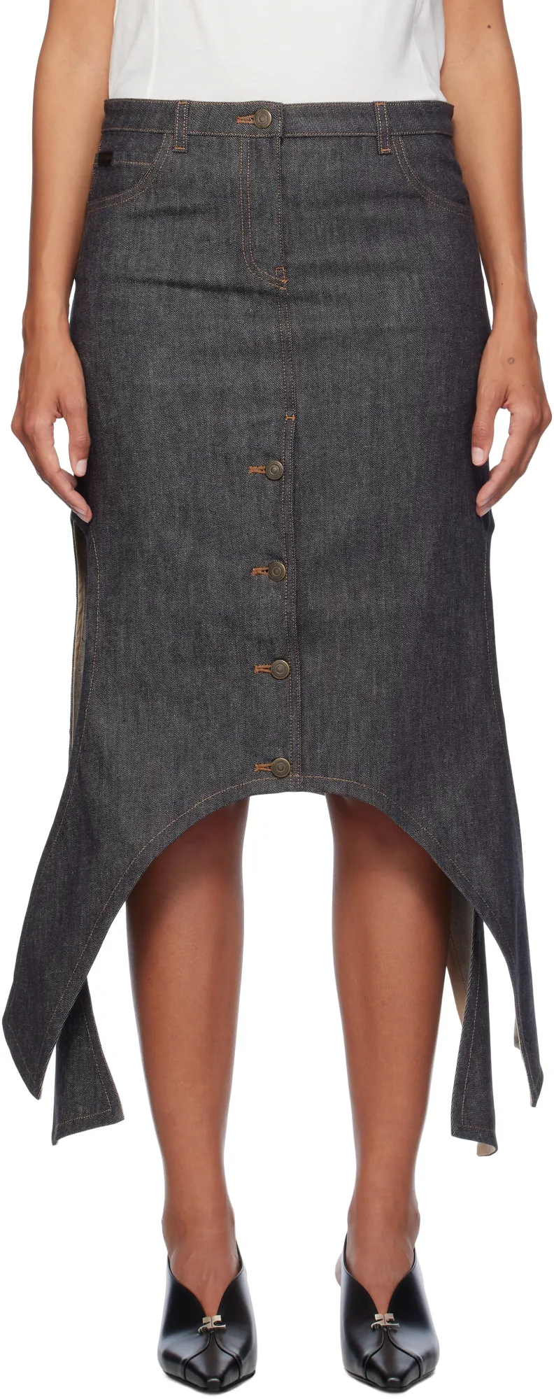Asymmetric-Hem Denim Skirt