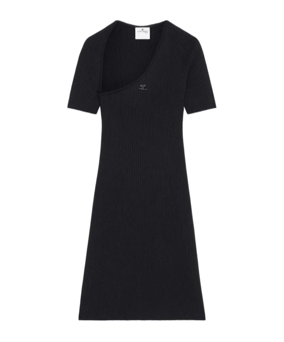 Mini Slash Rib-Knit Flared Dress