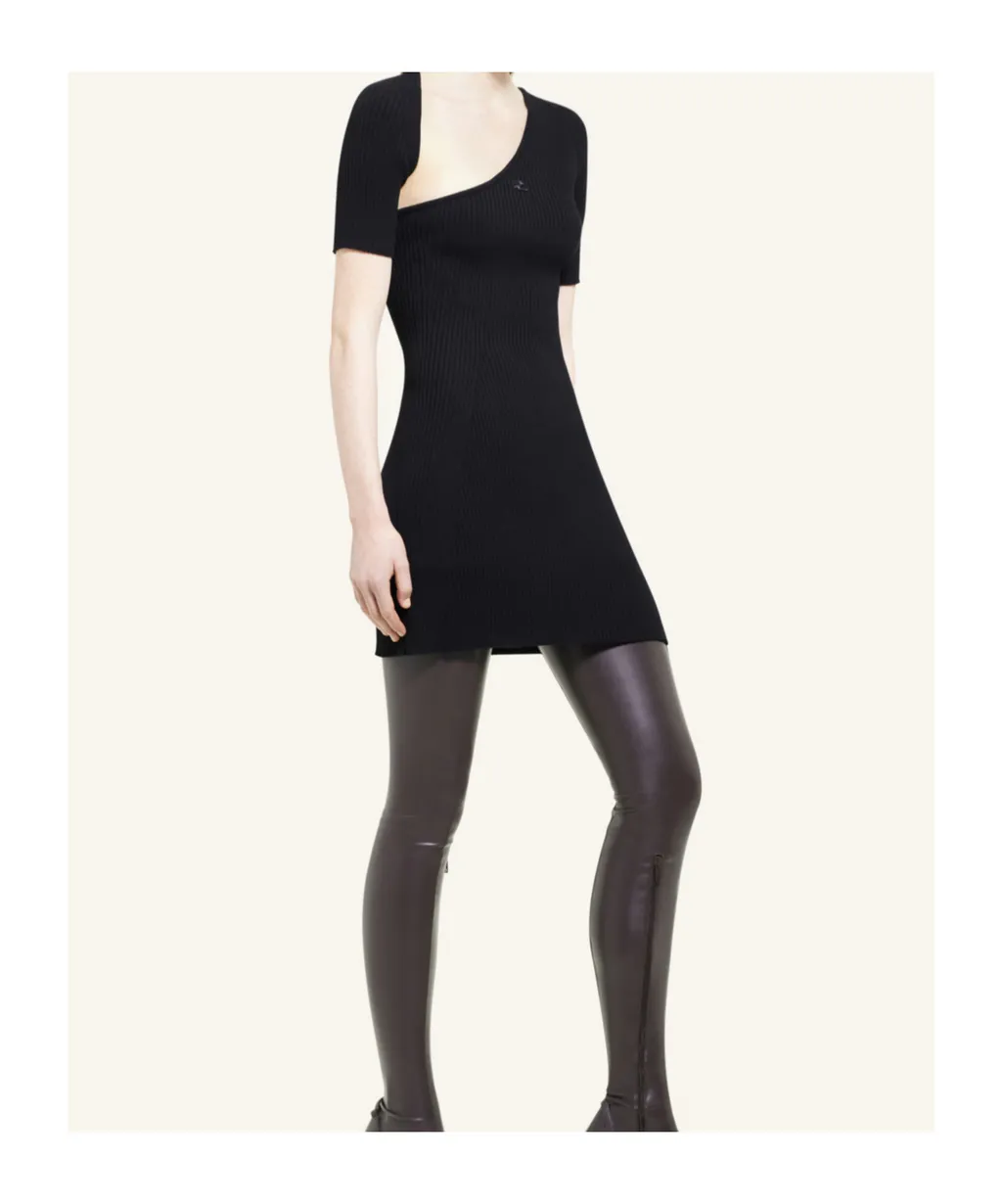 Mini Slash Rib-Knit Flared Dress