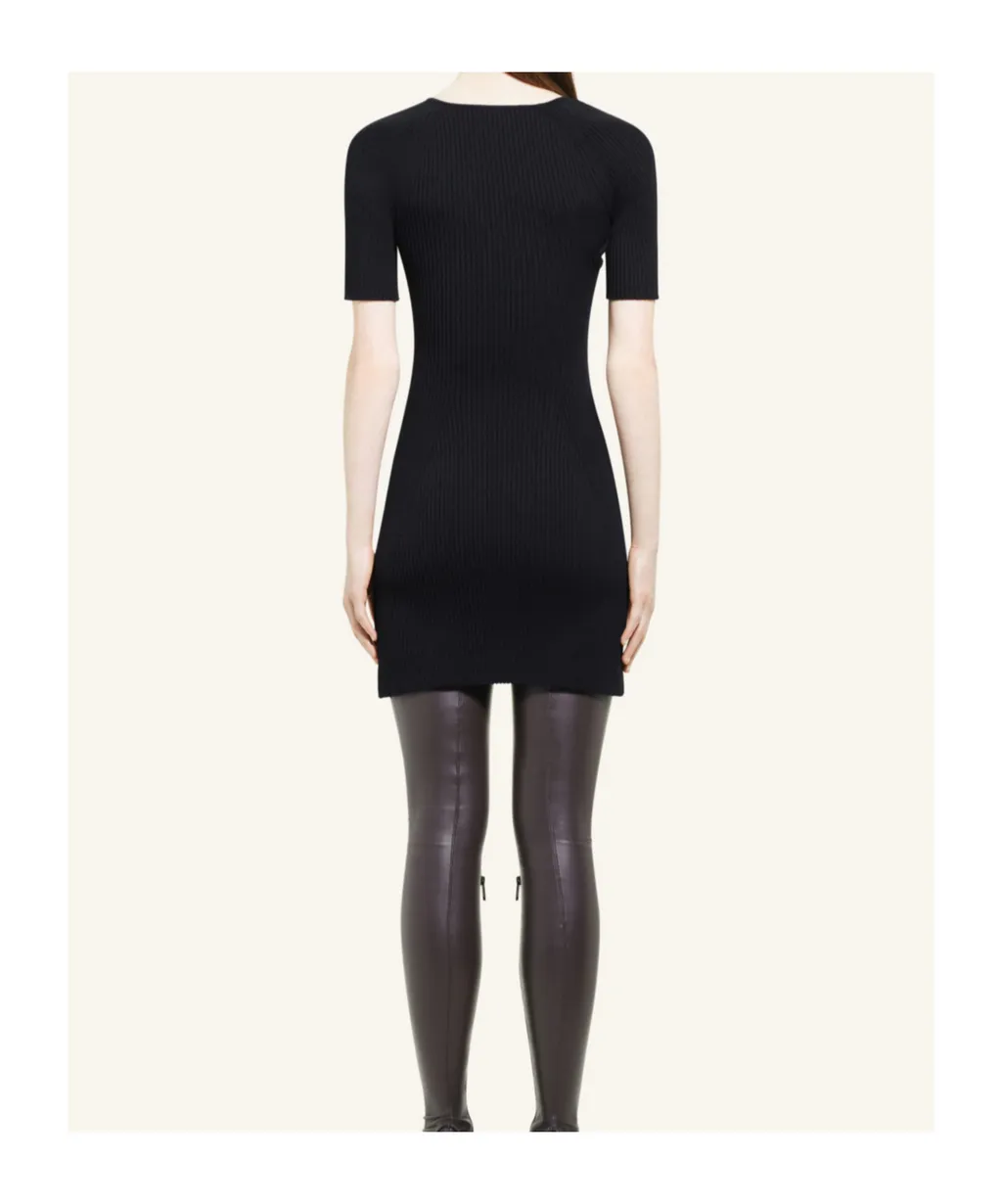 Mini Slash Rib-Knit Flared Dress