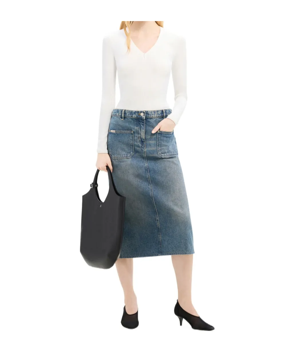 Denim Midi Pencil Skirt