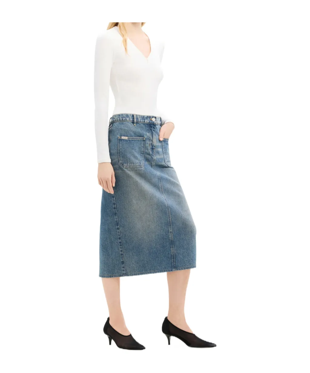 Denim Midi Pencil Skirt