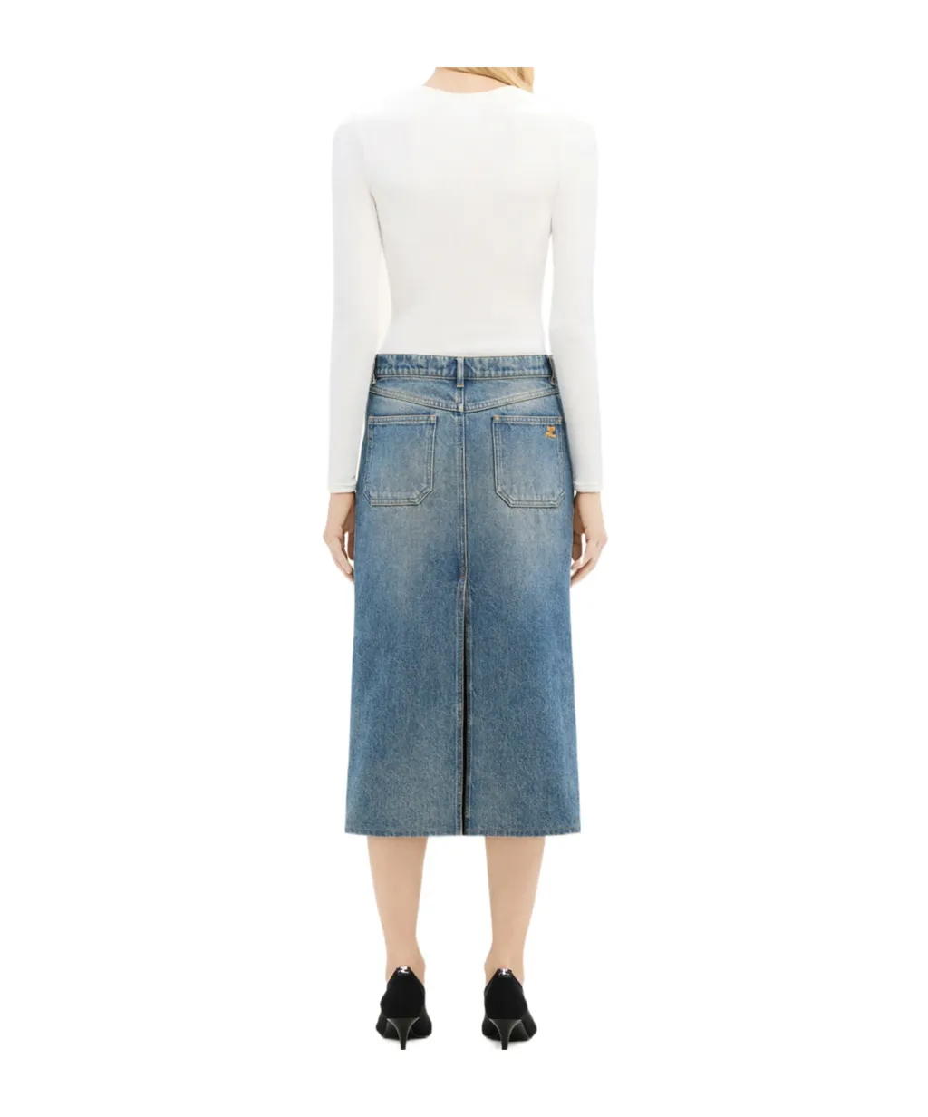 Denim Midi Pencil Skirt