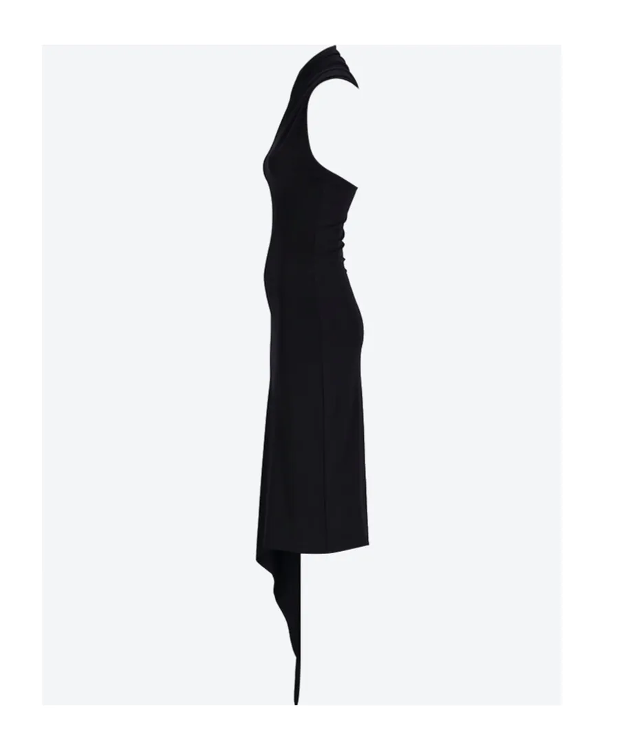 Slash Asymmetric Neck Crepe Maxi Dress