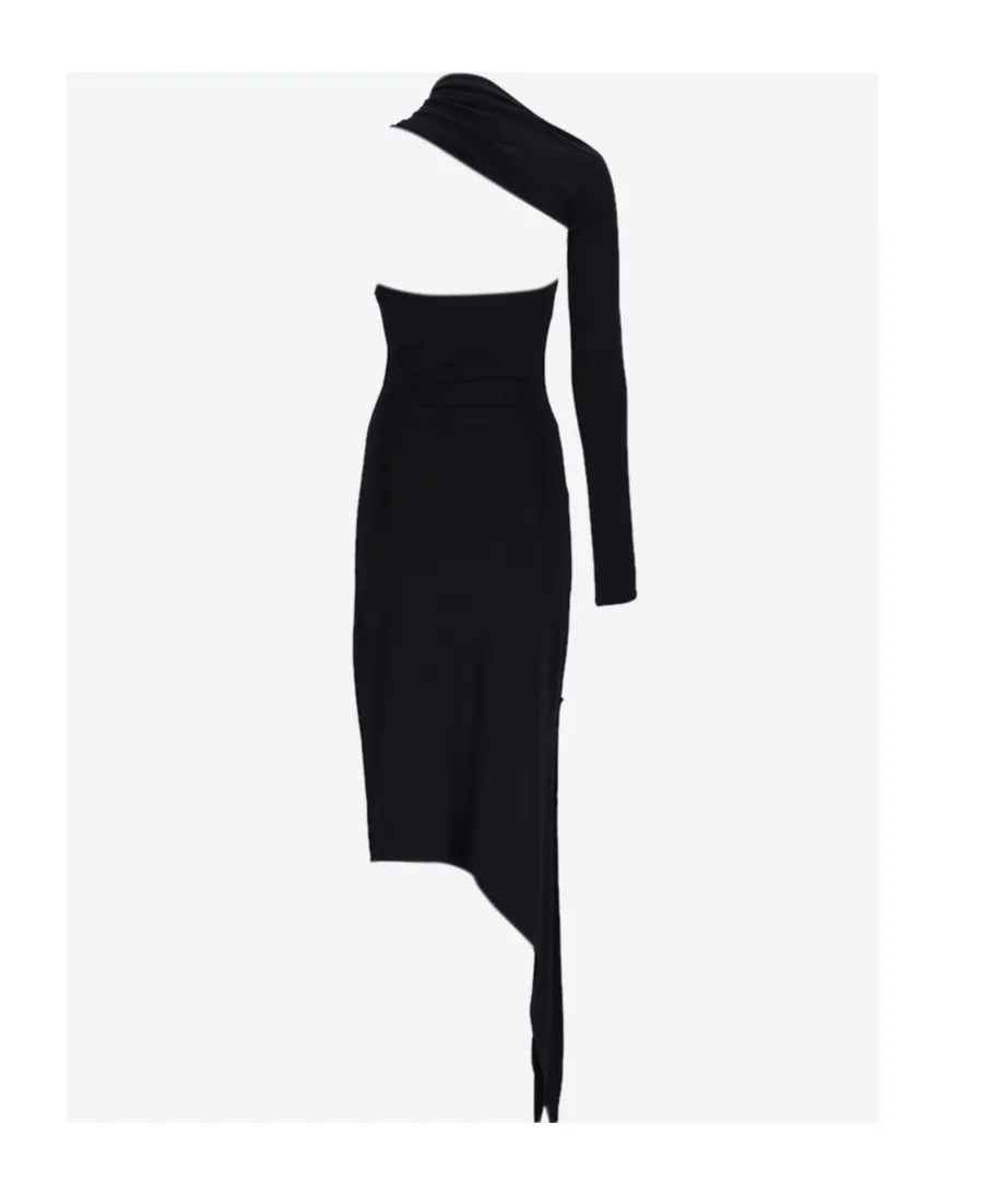 Slash Asymmetric Neck Crepe Maxi Dress