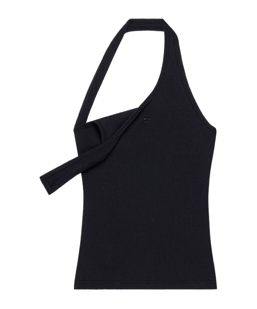 90's Logo Embroidered Asymmetric Ribbed Tank Top