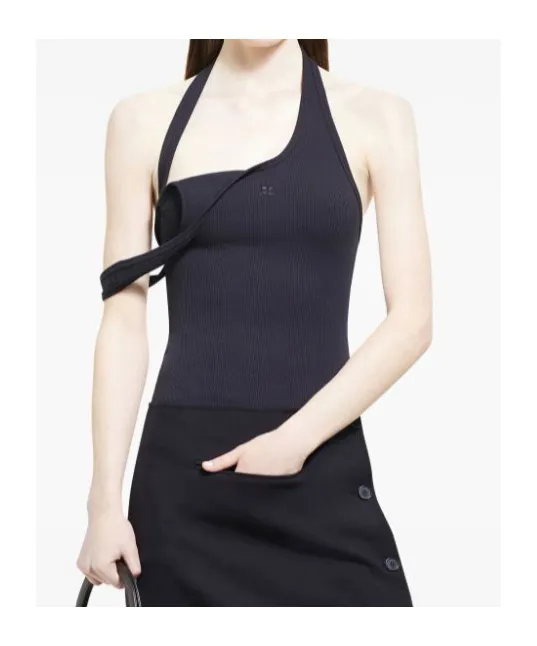 90's Logo Embroidered Asymmetric Ribbed Tank Top