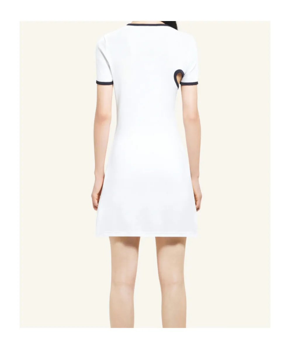 Asymmetric-Neck Contrasted Trim Mini Dress