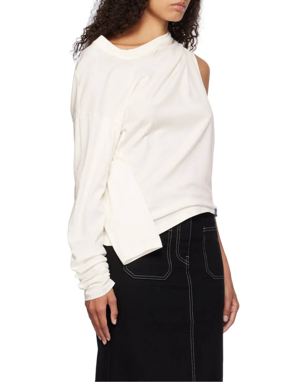 Asymmetric Off-Shoulder Draped T-Shirt