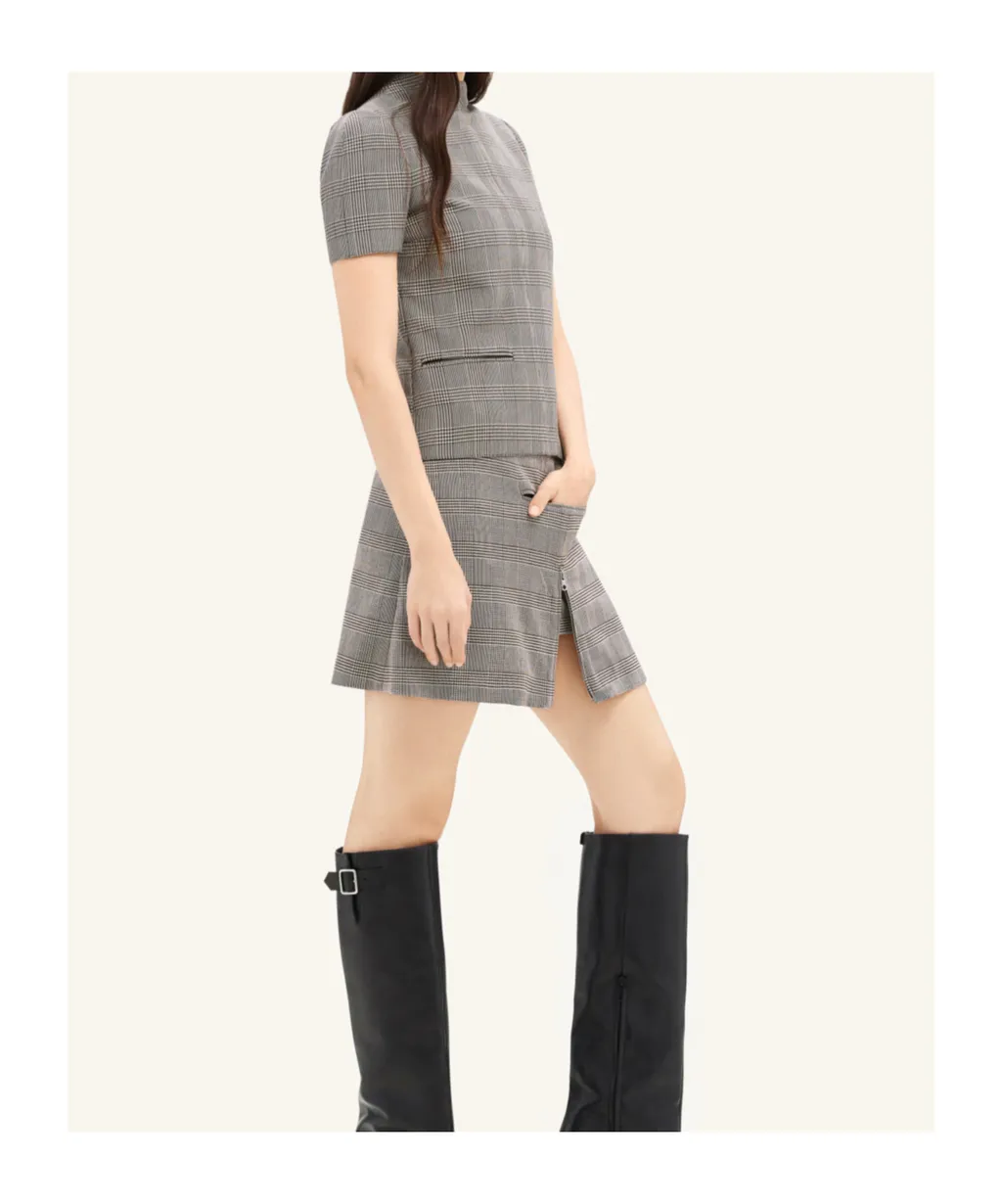 Mid-Rise A-Line Checked Mini Skirt