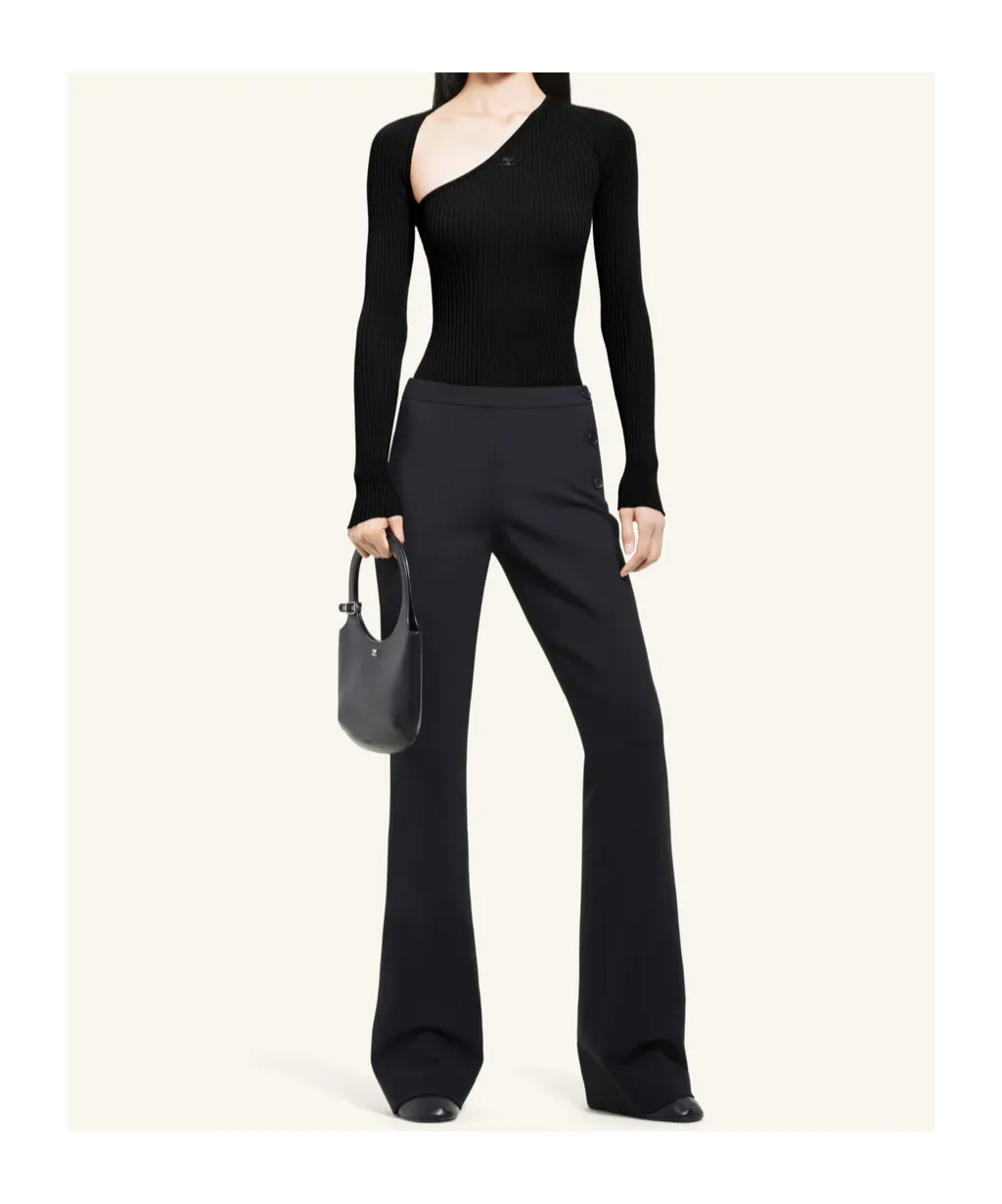 Slash Asymmetric-Neck Ribbed-Knit Top
