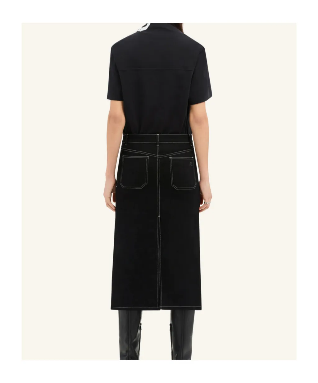 Topstitched Denim Midi Skirt