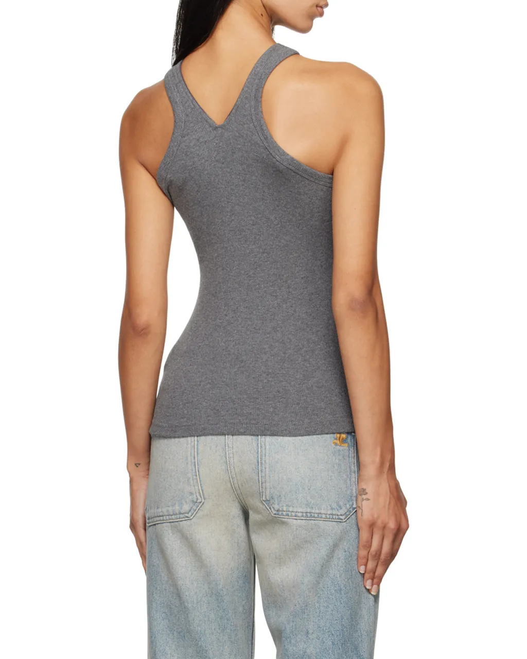 Zipped Ribbed Sleeveless Tank Top