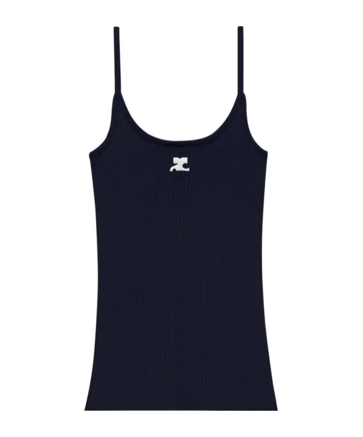 Logo Embroidered Ribbed Sleeveless Top