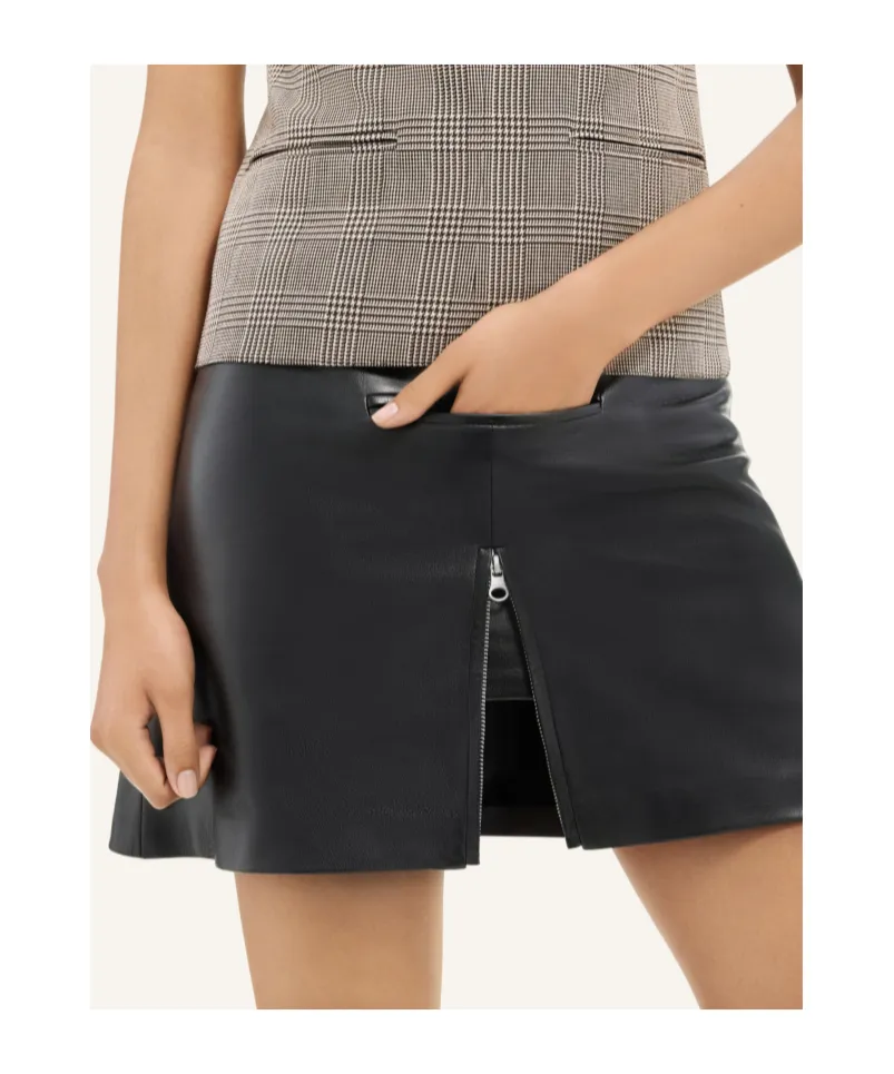 Zip-Detail Leather Miniskirt
